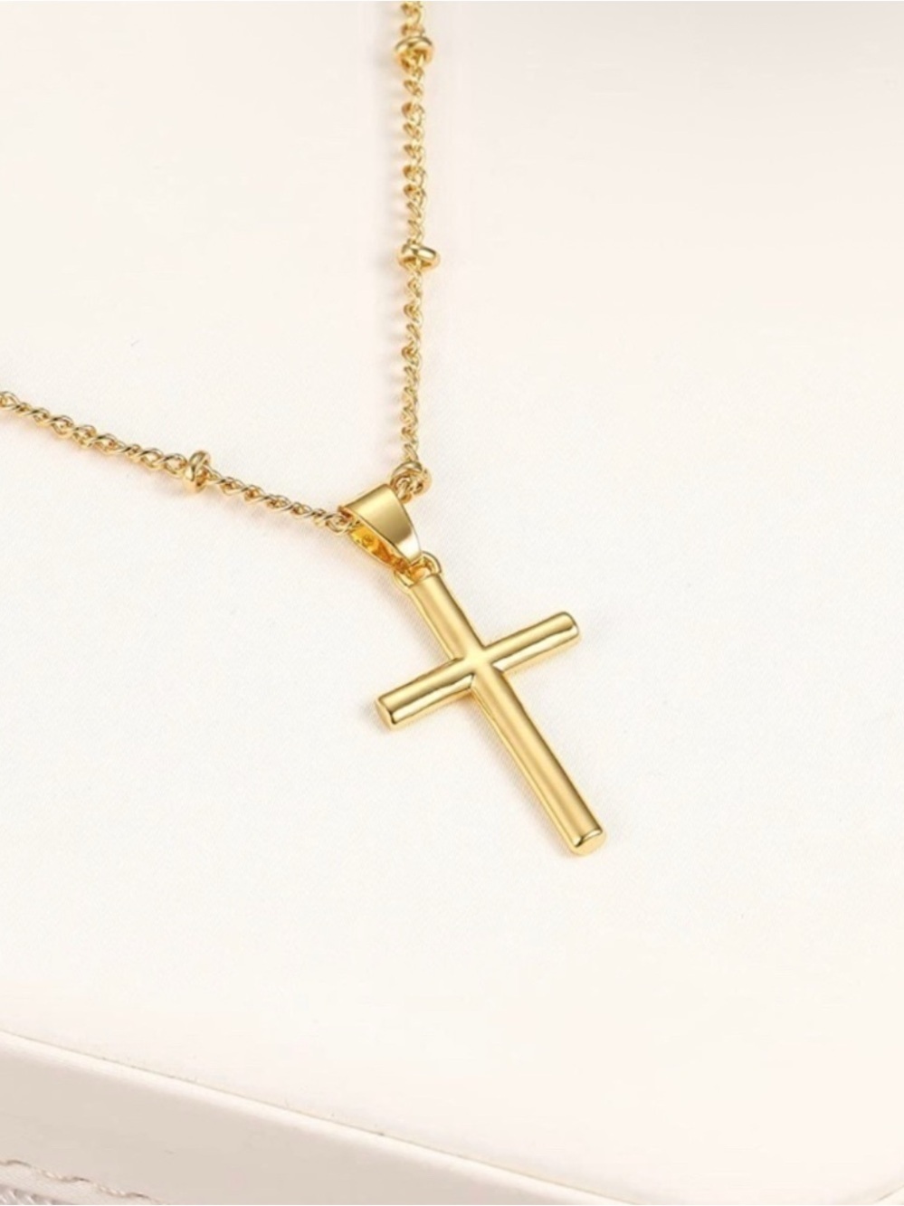 14k Gold Plated Beaded Cross Pendant Necklace